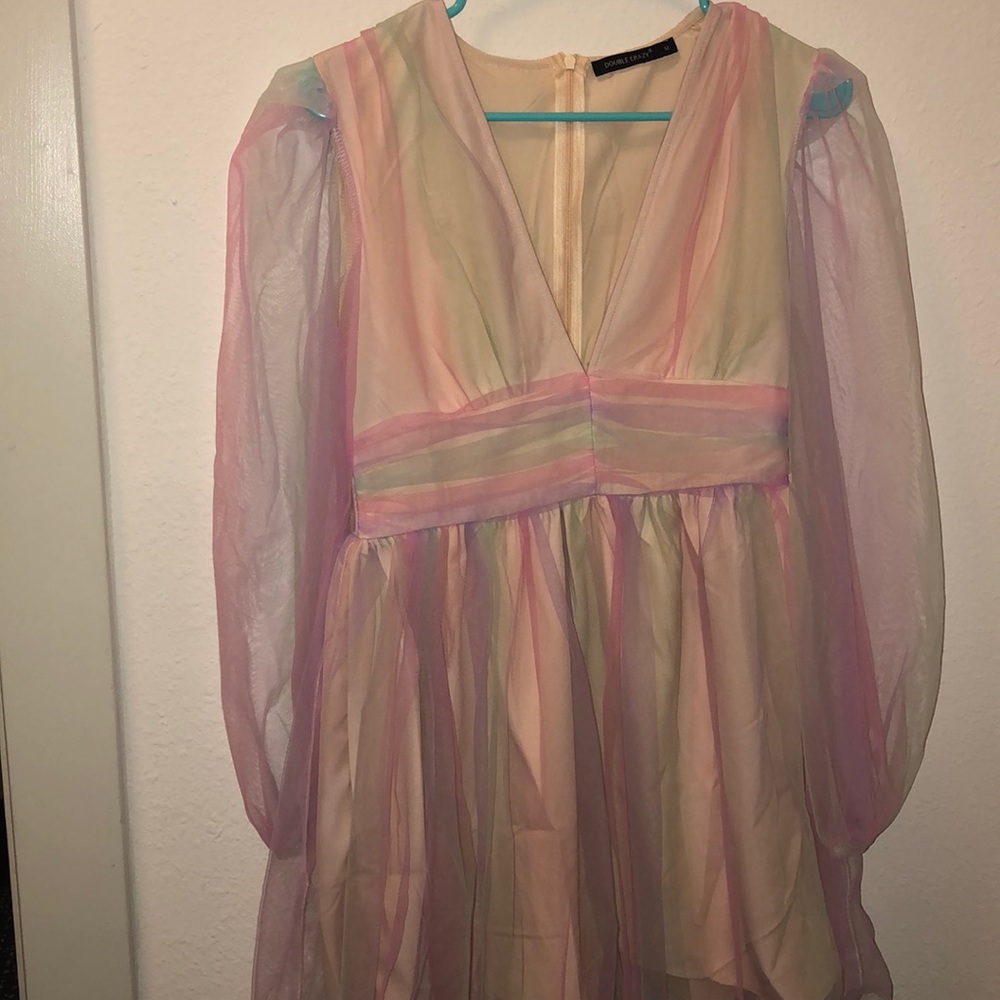 Multicolored poofy sheer dress